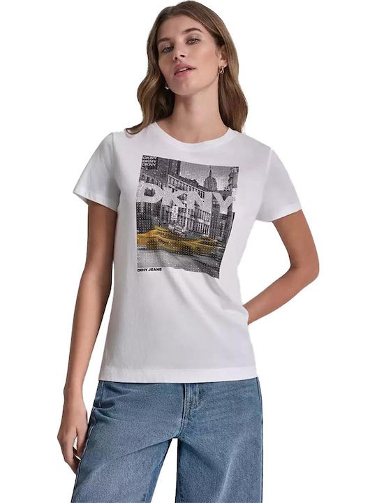 ΛΕΥΚΟ T-SHIRT DKNY ΜΕ ΣΤΑΜΠΑ 
